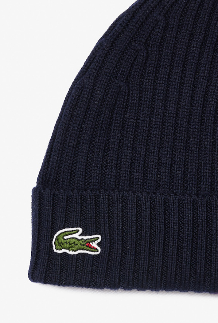 Lacoste Rib Knit Brushed Wool Beanie