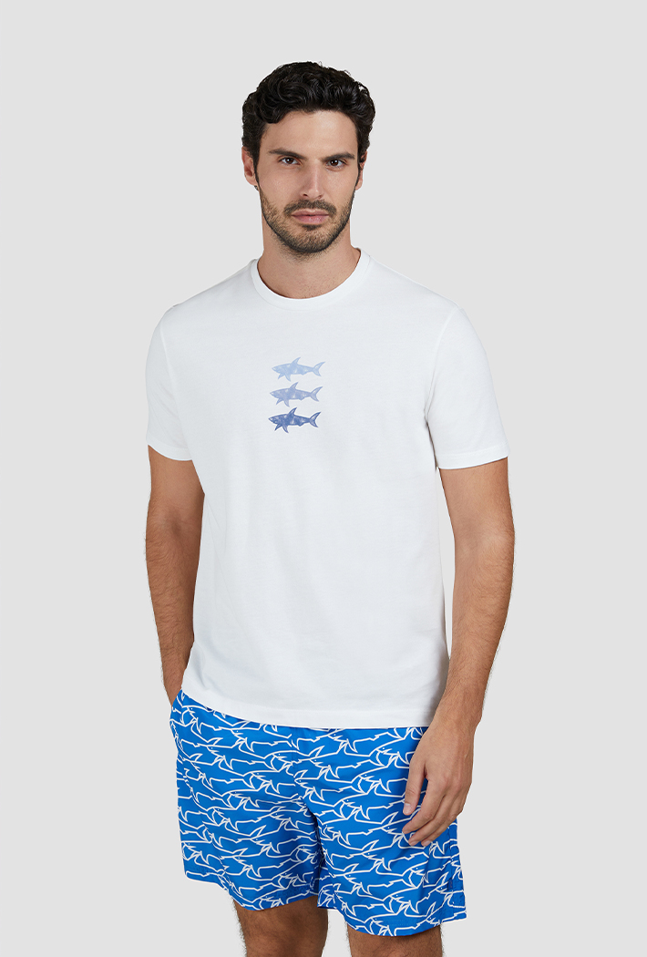 Paul & Shark Men's Cotton Jersey T-Shirt With Sharks Print - Xxl