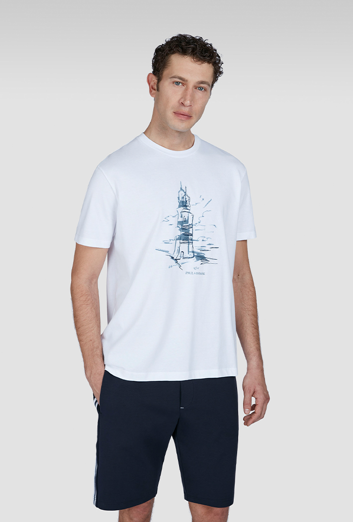 Paul & Shark Men's T-Shirt In Cotton Jersey With Lighthouse Print - Xxl