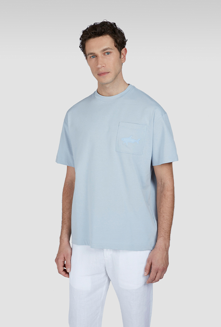 Paul & Shark Men's Aqua Touch Cotton T-Shirt with Shark Embroidery