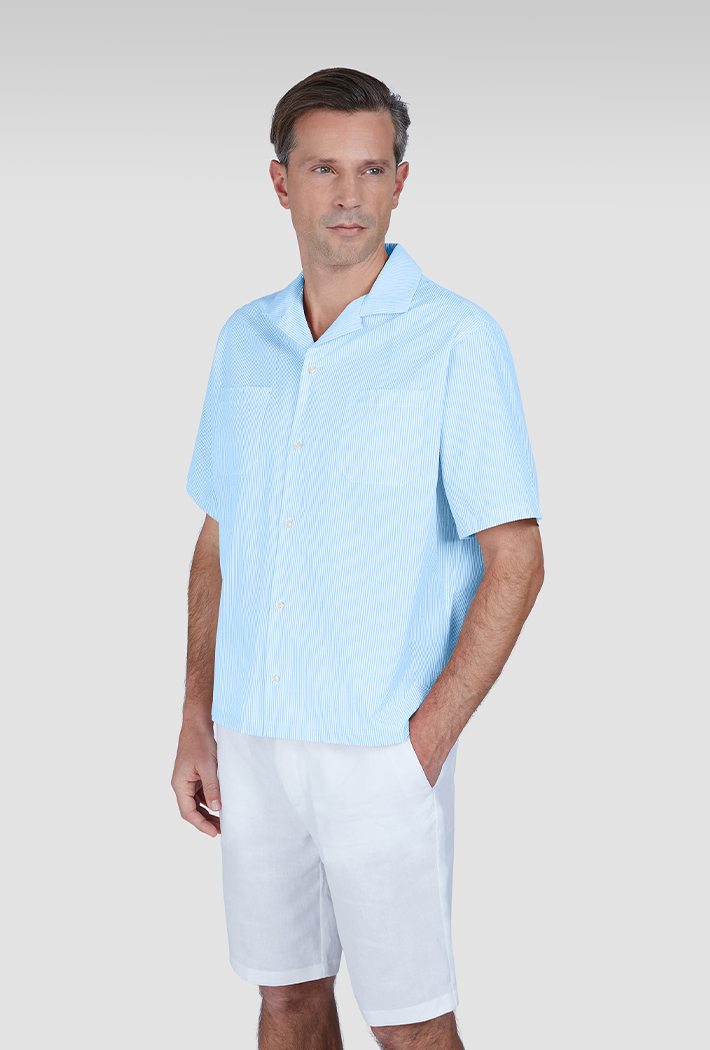 Paul & Shark Men's Riviera Seersucker Cotton Collar Hawaiian Short Sleeve Shirt