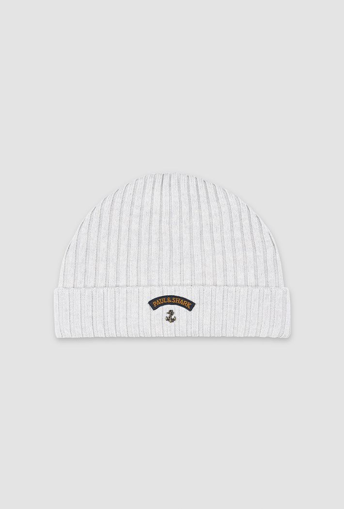 Paul & Shark Ribbed Wool Beanie with Anchor Badge