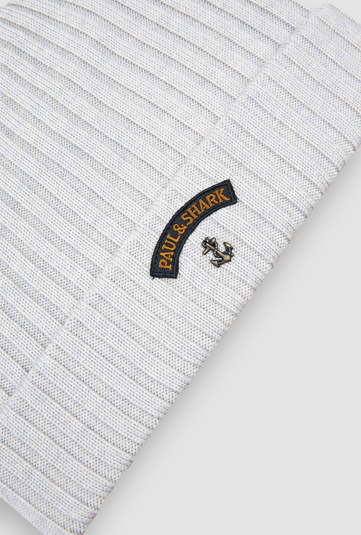 Paul & Shark Ribbed Wool Beanie with Anchor Badge
