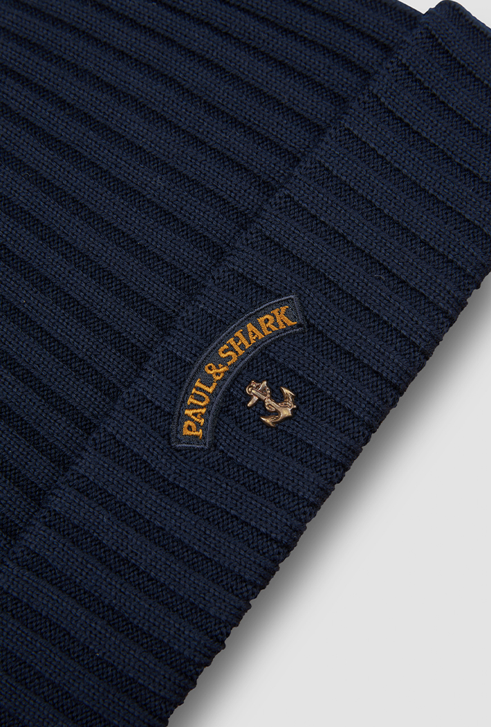 Paul & Shark Men's Ribbed Wool Beanie with Anchor Badge
