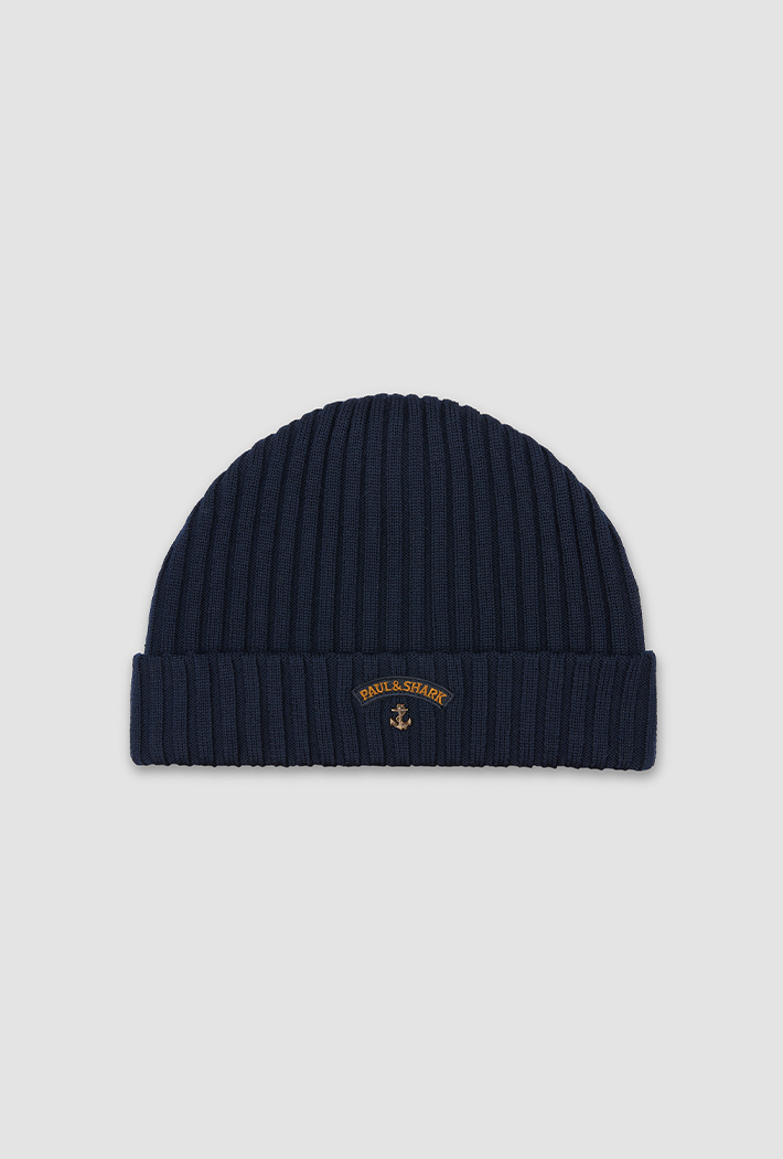 Paul &amp; Shark Men's Ribbed Wool Beanie with Anchor Badge