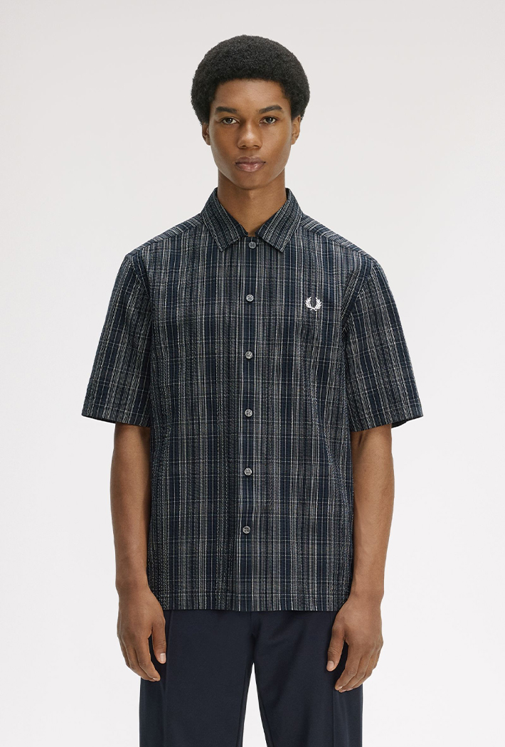 Fred Perry Unisex Seersucker Check Shirt - Large