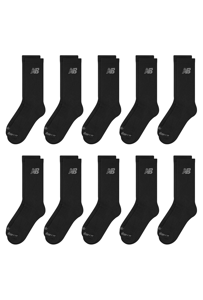 New Balance Unisex Black/White 10-Pack Cushioned Crew Socks - 4-6.5