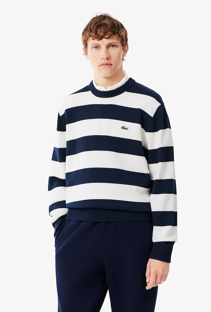 Lacoste Striped Cotton Crewneck Sweatshirt