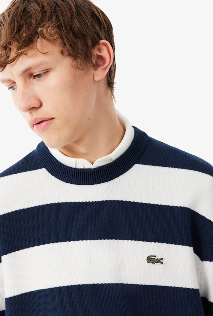 Lacoste Striped Cotton Crewneck Sweatshirt