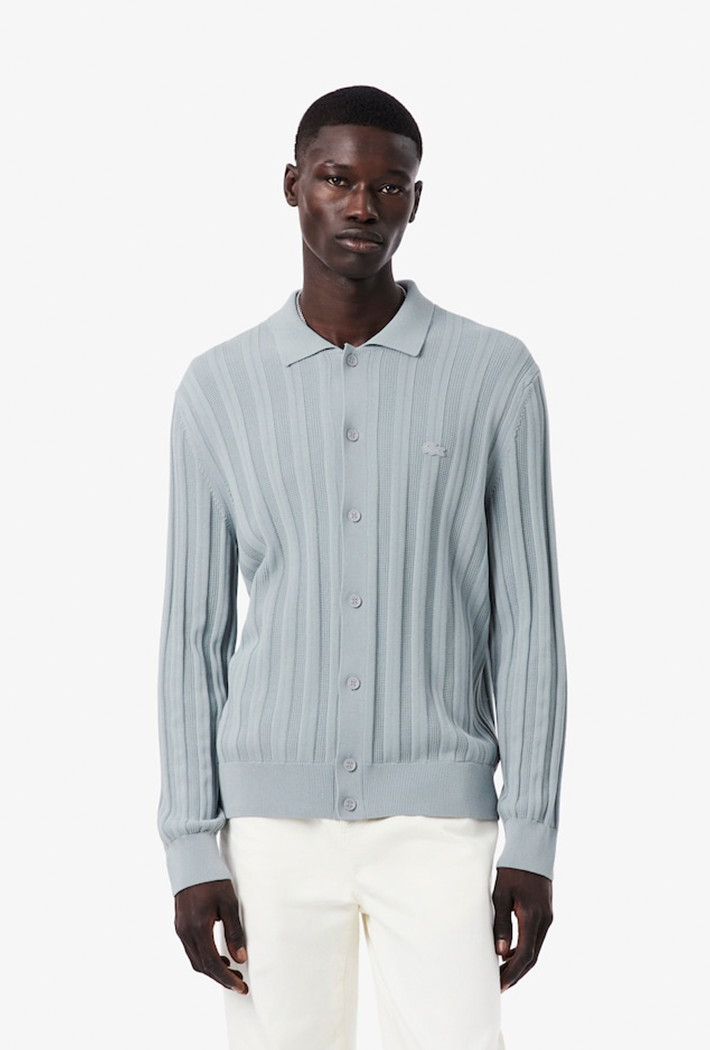 Lacoste Fluid Ribbed Polo Collar Cardigan