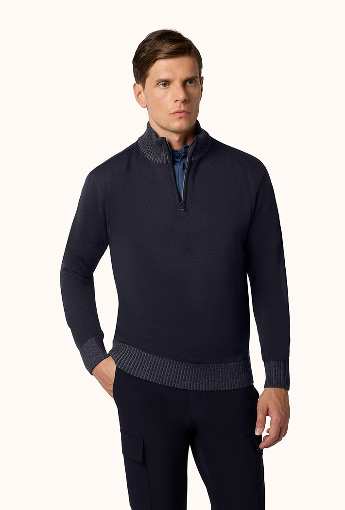 Paul & Shark Soft Cool Touch Wool Half Zip with Moon Badge